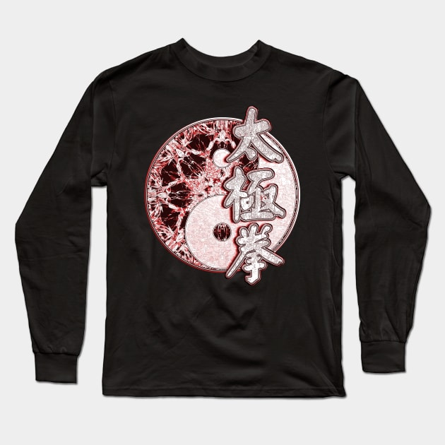 Red And Black Ying And Yang And Tai Chi Calligraphy Long Sleeve T-Shirt by crunchysqueak